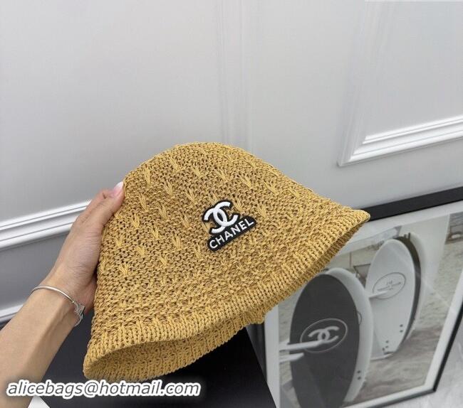 Top Quality Chanel Straw Bucket Hat with CC Logo 0302 Gold 2024