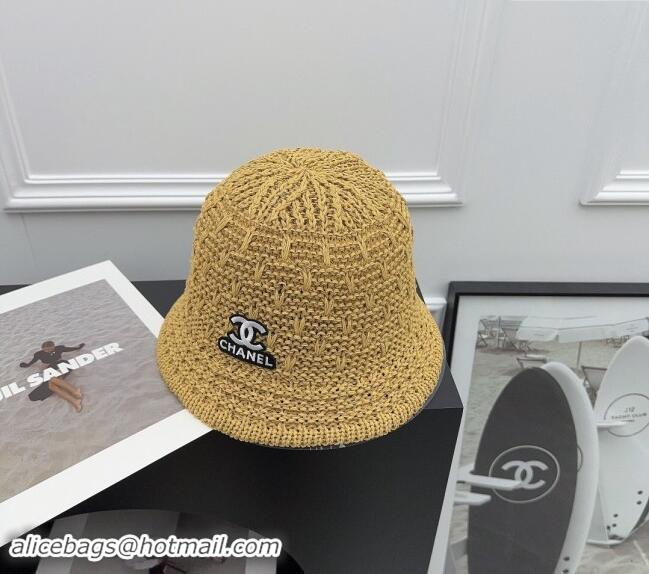 Top Quality Chanel Straw Bucket Hat with CC Logo 0302 Gold 2024