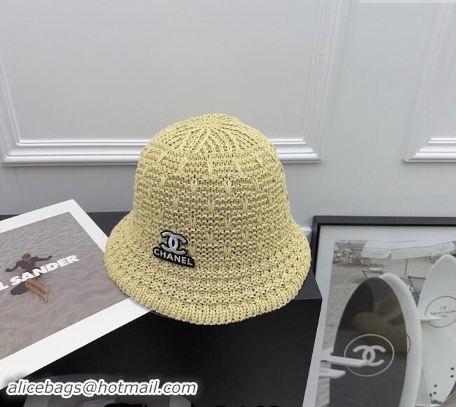 Luxury New Chanel Straw Bucket Hat with CC Logo 0302 Beige 2024