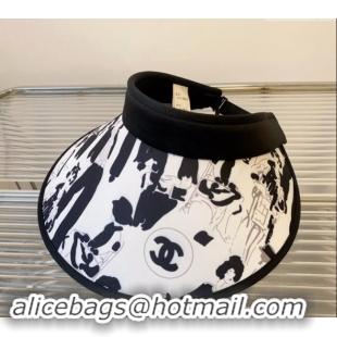 Buy Classic Chanel Printed Visor Hat 0302 Black/White 2024