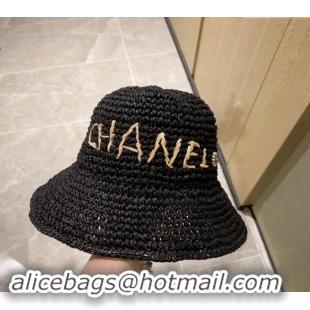 New Stylish Chanel Straw Bucket Hat 030202 Black 2024