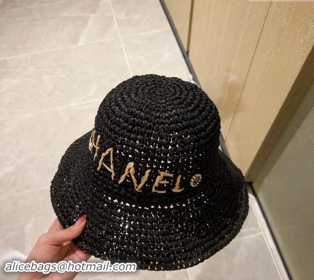 New Stylish Chanel Straw Bucket Hat 030202 Black 2024