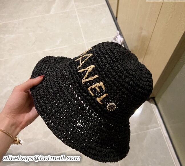 New Stylish Chanel Straw Bucket Hat 030202 Black 2024