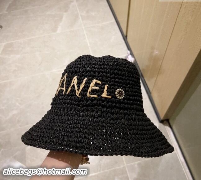 New Stylish Chanel Straw Bucket Hat 030202 Black 2024