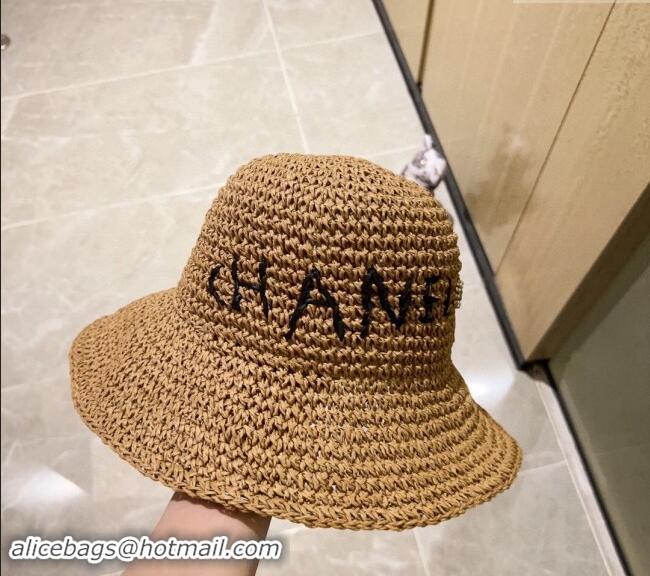 New Design Chanel Straw Bucket Hat 030202 Gold 2024