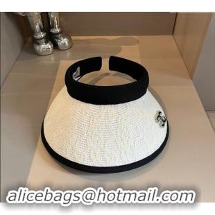 High Quality Chanel Straw and Lace Visor Hat 0403 White 2024