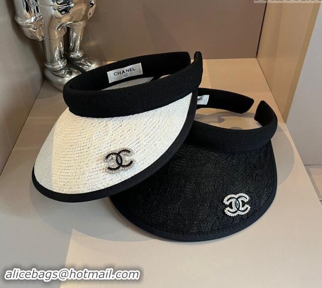 High Quality Chanel Straw and Lace Visor Hat 0403 White 2024