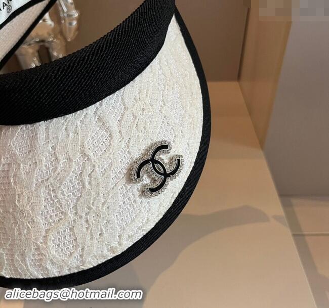 High Quality Chanel Straw and Lace Visor Hat 0403 White 2024