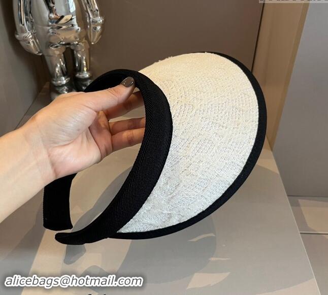 High Quality Chanel Straw and Lace Visor Hat 0403 White 2024