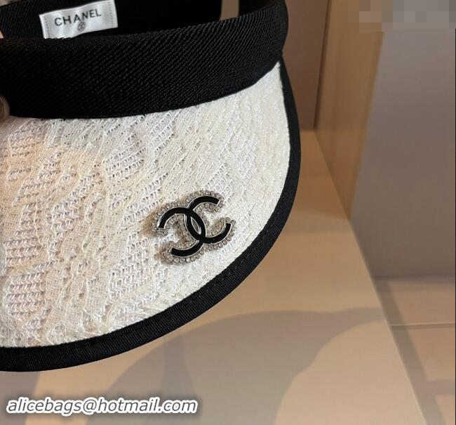 High Quality Chanel Straw and Lace Visor Hat 0403 White 2024