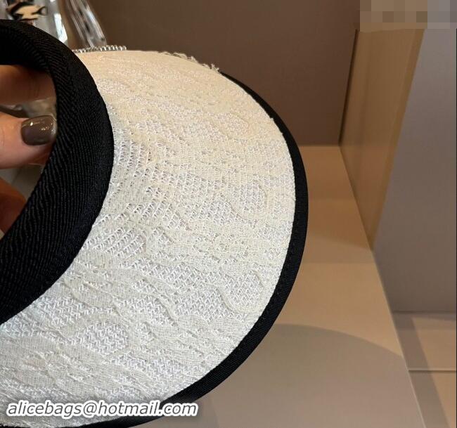 High Quality Chanel Straw and Lace Visor Hat 0403 White 2024