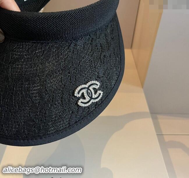 Spot Bulk Chanel Straw and Lace Visor Hat 0403 Black 2024