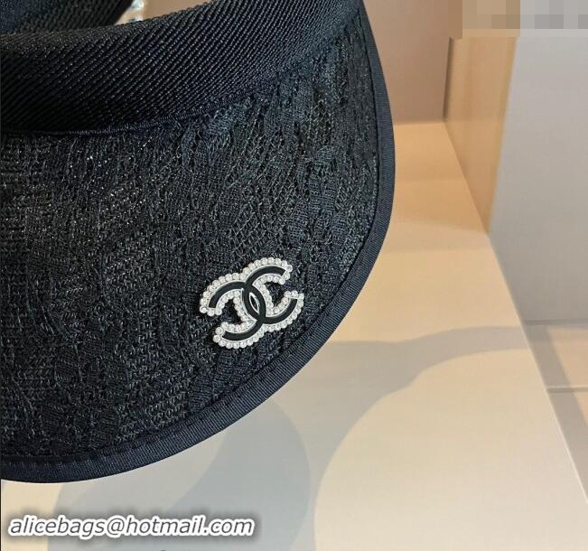 Spot Bulk Chanel Straw and Lace Visor Hat 0403 Black 2024