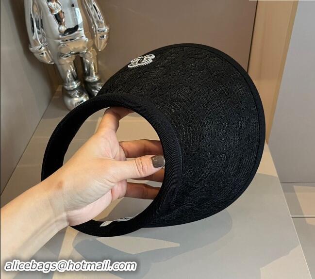 Spot Bulk Chanel Straw and Lace Visor Hat 0403 Black 2024