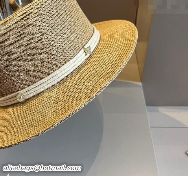 Spot Bulk Chanel Straw Wide Brim Bucket Hat with Cord 0403 Khaki 2024