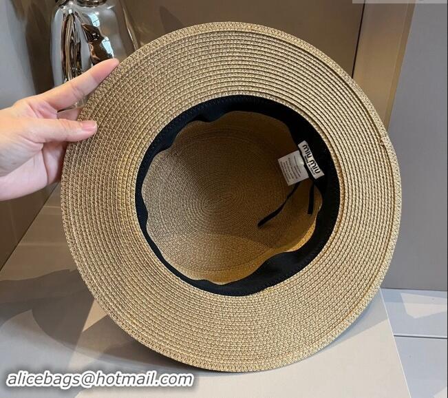 Spot Bulk Chanel Straw Wide Brim Bucket Hat with Cord 0403 Khaki 2024