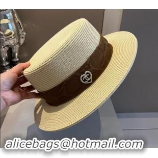 Inexpensive Chanel Straw Wide Brim Hat with Heart 0403 Beige 2024