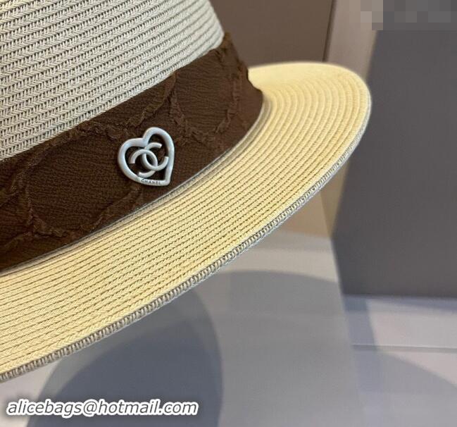 Inexpensive Chanel Straw Wide Brim Hat with Heart 0403 Beige 2024