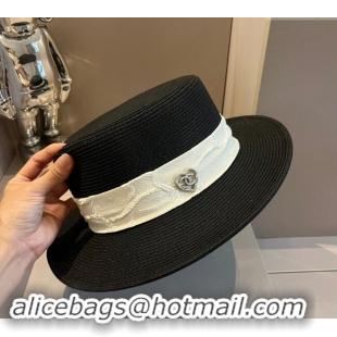 Best Price Chanel Straw Wide Brim Hat with Heart 0403 Black 2024