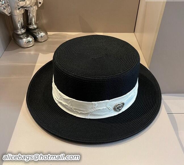 Best Price Chanel Straw Wide Brim Hat with Heart 0403 Black 2024