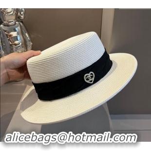 Buy Classic Chanel Straw Wide Brim Hat with Heart 0403 White 2024