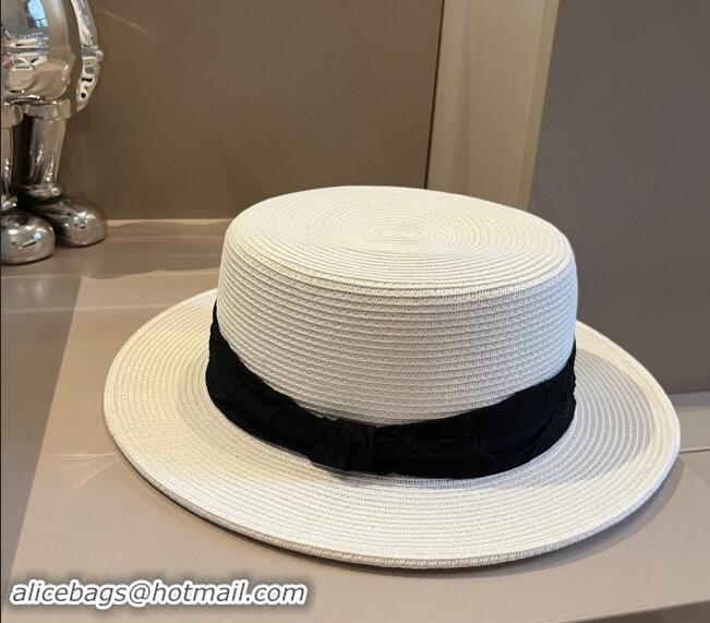 Buy Classic Chanel Straw Wide Brim Hat with Heart 0403 White 2024