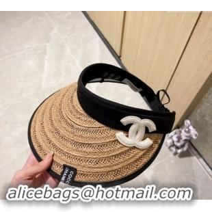 Cheapest Chanel Straw Visor Hat 040303 Khaki 2024