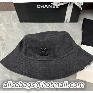 Cheapest Chanel Denim Bucket Hat with Strass CC 0514 Black 2024