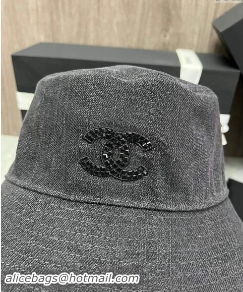 Cheapest Chanel Denim Bucket Hat with Strass CC 0514 Black 2024