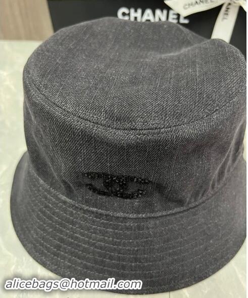 Cheapest Chanel Denim Bucket Hat with Strass CC 0514 Black 2024