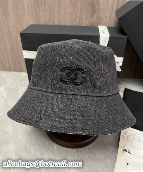 Cheapest Chanel Denim Bucket Hat with Strass CC 0514 Black 2024