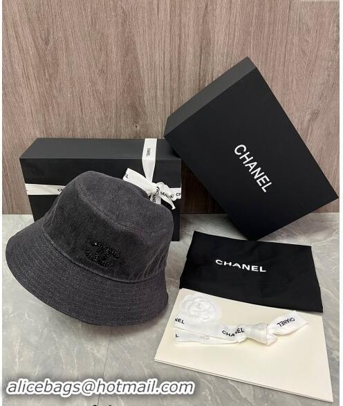 Cheapest Chanel Denim Bucket Hat with Strass CC 0514 Black 2024