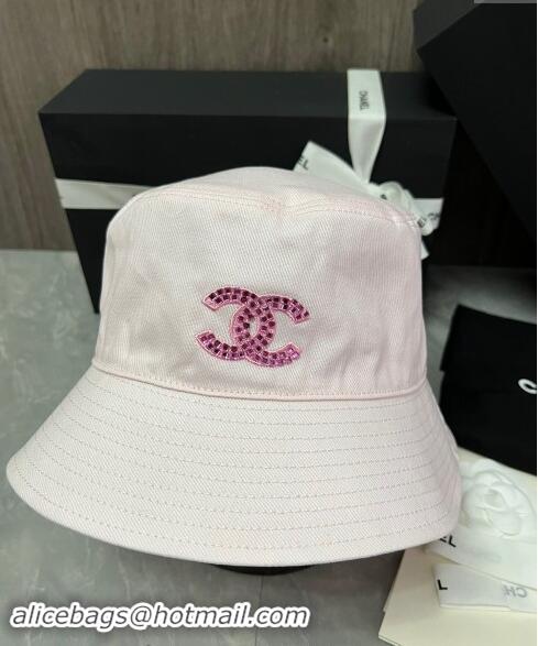 Market Sells Chanel Denim Bucket Hat with Strass CC 0514 Light Pink 2024