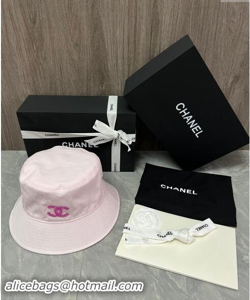 Market Sells Chanel Denim Bucket Hat with Strass CC 0514 Light Pink 2024