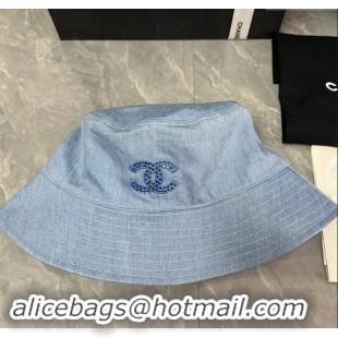 Buy Discount Chanel Denim Bucket Hat with Strass CC 0514 Blue 2024