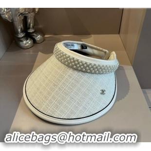 Buy Classic Chanel Visor hat with pearls 0514 White 2024