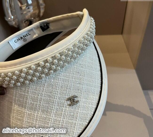 Buy Classic Chanel Visor hat with pearls 0514 White 2024