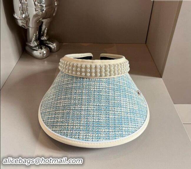 Modern Classic Chanel Tweed Visor Hat with Pearls 0618 Blue 2024