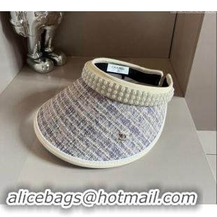 Buy Classic Chanel Tweed Visor Hat with Pearls 0618 Purple 2024