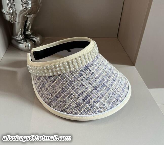 Buy Classic Chanel Tweed Visor Hat with Pearls 0618 Purple 2024