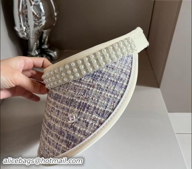 Buy Classic Chanel Tweed Visor Hat with Pearls 0618 Purple 2024