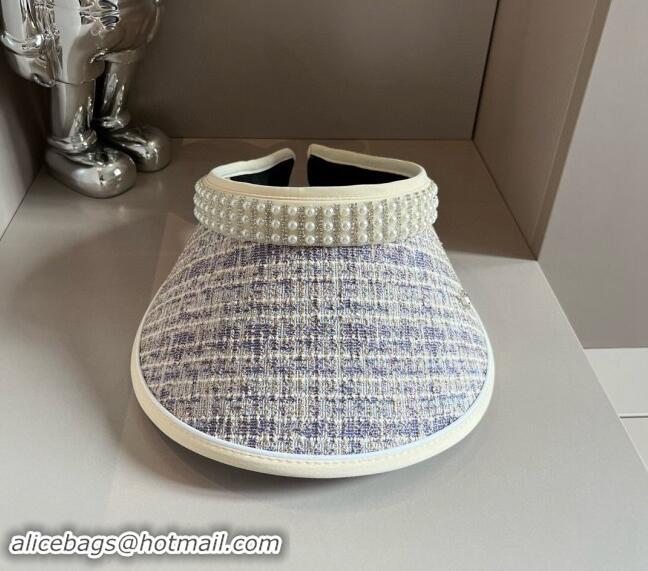 Buy Classic Chanel Tweed Visor Hat with Pearls 0618 Purple 2024