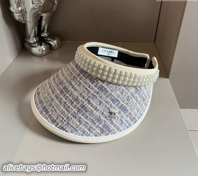 Buy Classic Chanel Tweed Visor Hat with Pearls 0618 Purple 2024