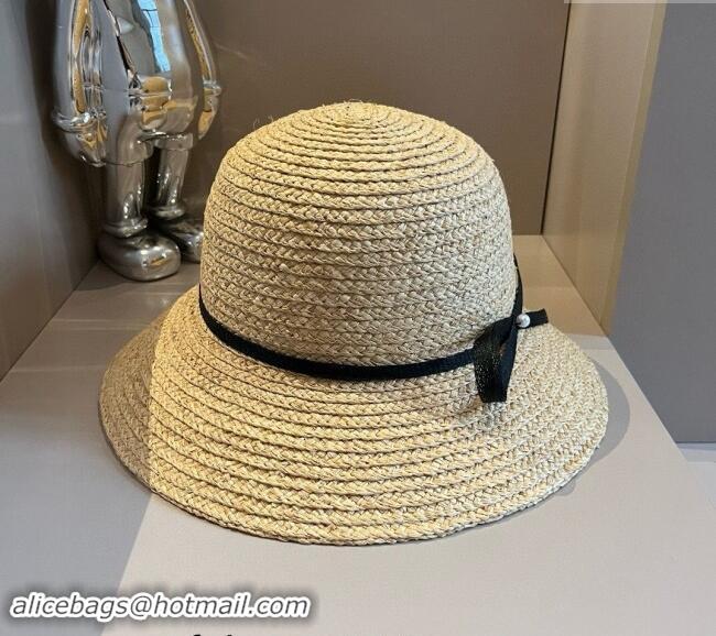 New Cheap Chanel Straw Bucket Hat with Bow 071001 2024