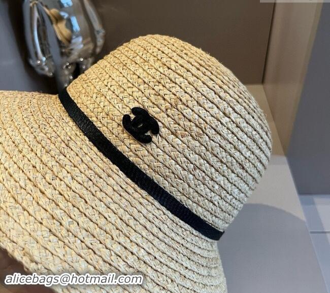 New Cheap Chanel Straw Bucket Hat with Bow 071001 2024