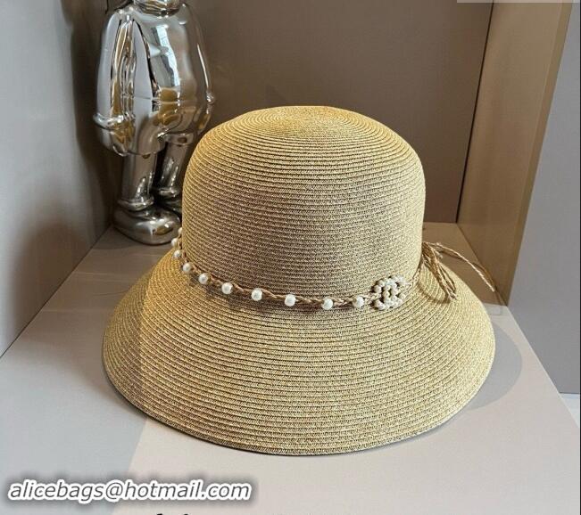 New Product Chanel Straw Bucket Hat with Pearls 0710 2024