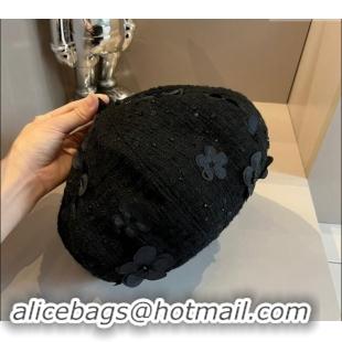 Grade Quality Chanel Tweed Beret hat with Flower 0730 Black 2024