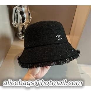 Cheap Price Chanel Tweed Bucket Hat with Fringe 082201 Black 2024