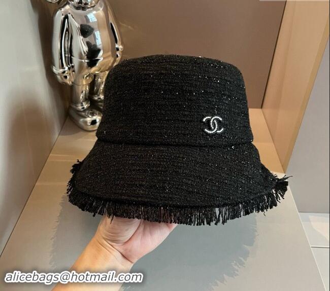 Cheap Price Chanel Tweed Bucket Hat with Fringe 082201 Black 2024