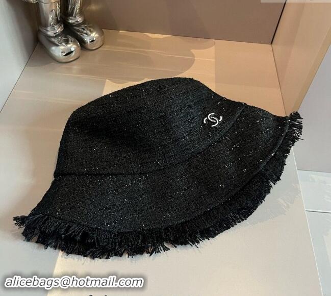 Cheap Price Chanel Tweed Bucket Hat with Fringe 082201 Black 2024